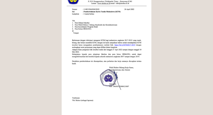 Thumbnail artikel Perbaikan KTM Bagi Mahasiswa Unsika Angkatan 2017-2019