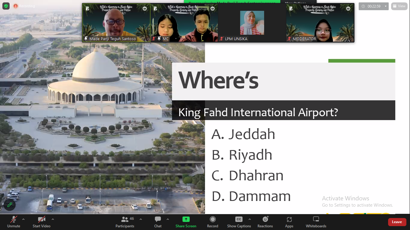 Thumbnail artikel Mahasiswa HI 4B Unsika Selenggarakan Webinar Seputar Arab Saudi, Peserta: Sangat Menambah Wawasan