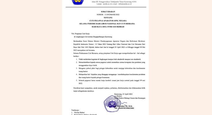 Thumbnail artikel Unsika Umumkan Cuti Bersama Hari Raya Idul Fitri 1443 Hijriah, Catat Tanggalnya